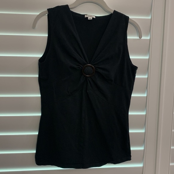 Vtg Black Sleeveless Fitted Top with Flattering Button Rouching Detail Nine West - Picture 4 of 6